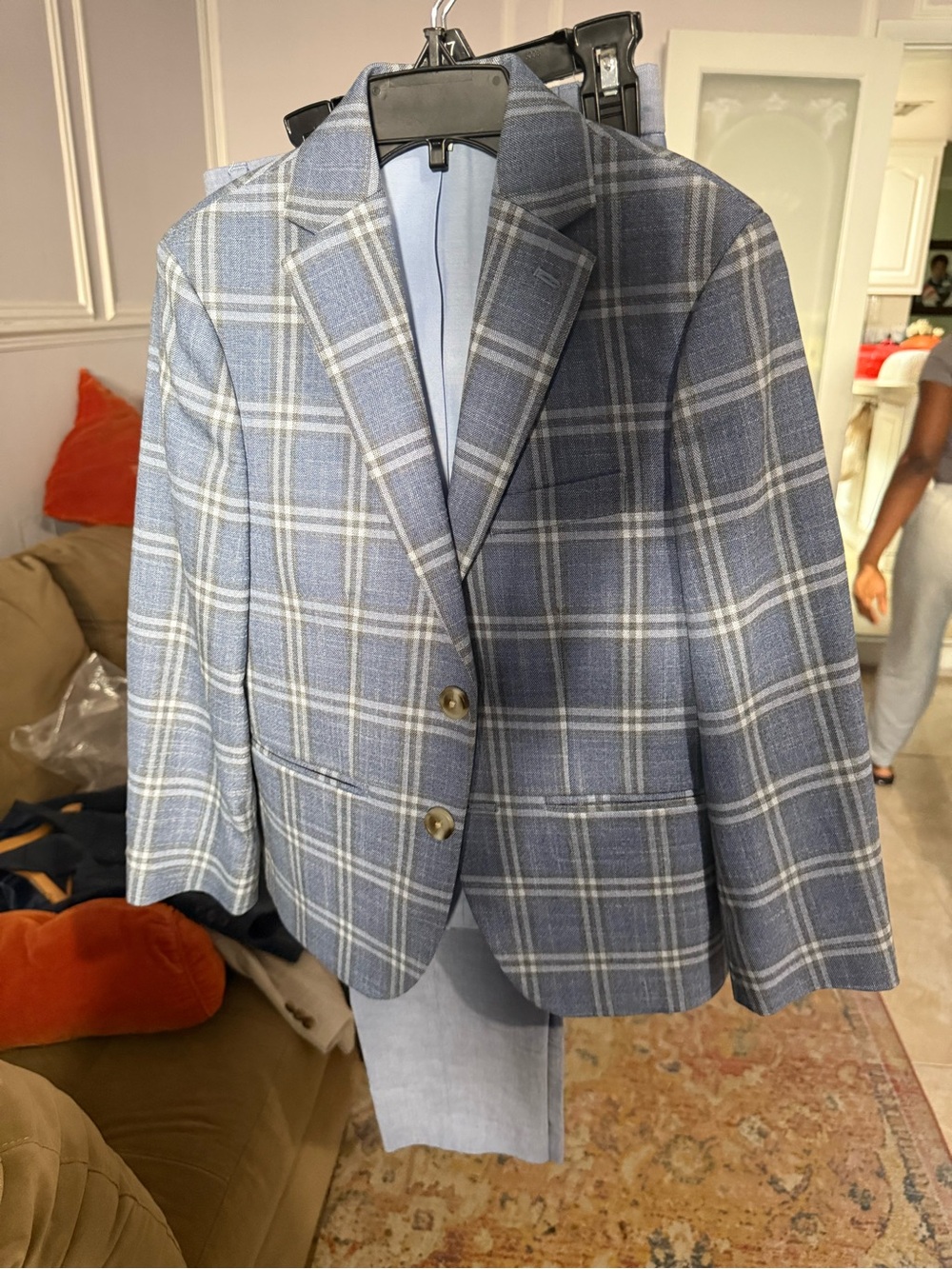 Class Club Boys Blue Windowpane Plaid Sport Coat